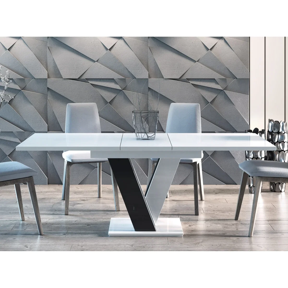 MASIV Extending Dining Table 4-6 Seater - White Gloss / Black Gloss Base – image 3