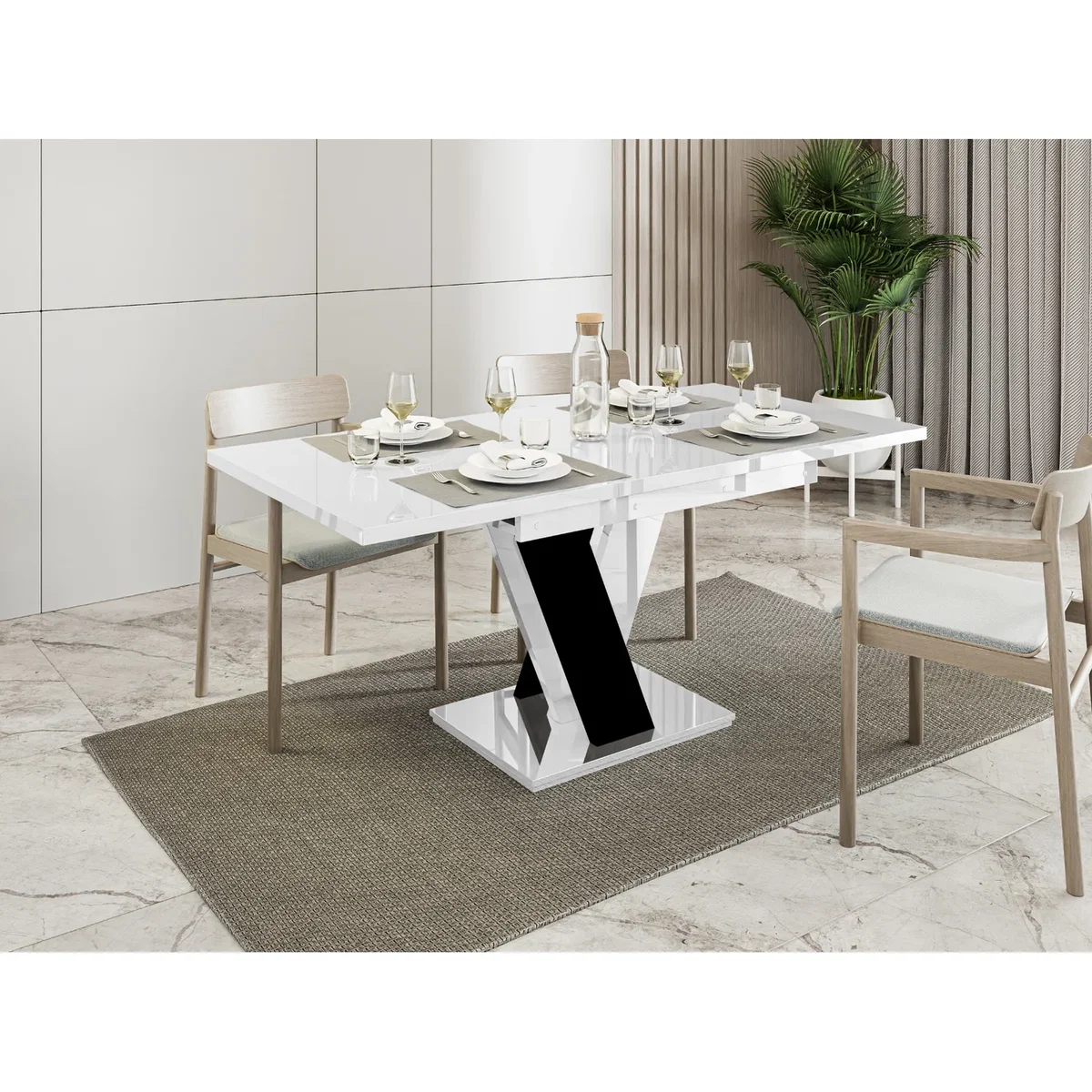 MASIV Extending Dining Table 4-6 Seater - White Gloss / Black Gloss Base – image 4