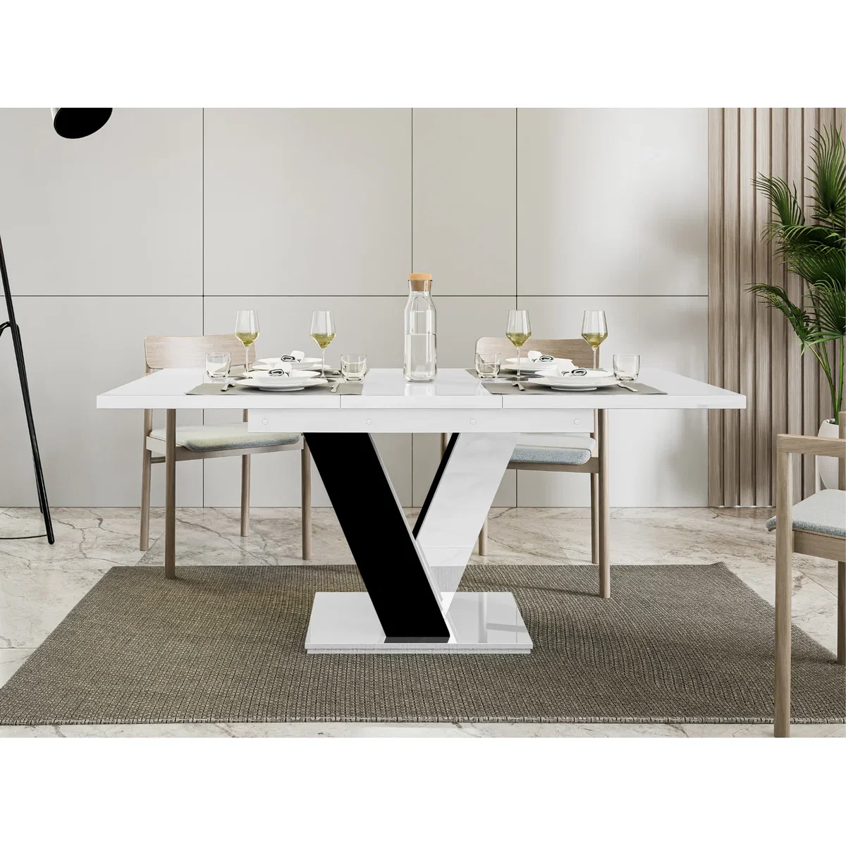 MASIV Extending Dining Table 4-6 Seater - White Gloss / Black Gloss Base – image 5