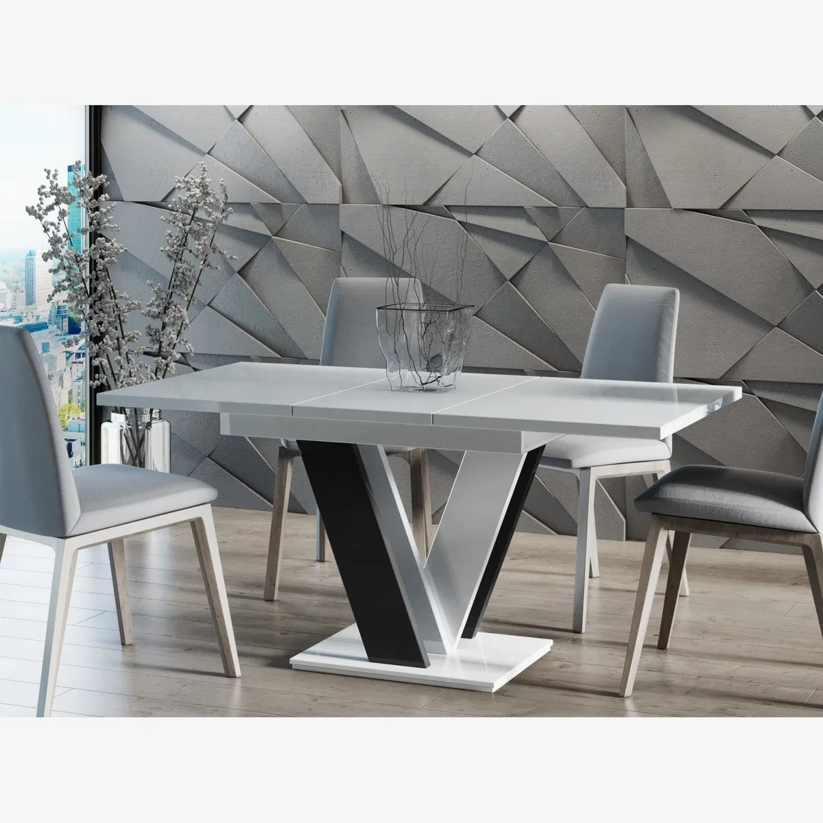 MASIV Extending Dining Table 4-6 Seater - White Gloss / Black Gloss Base – image 1