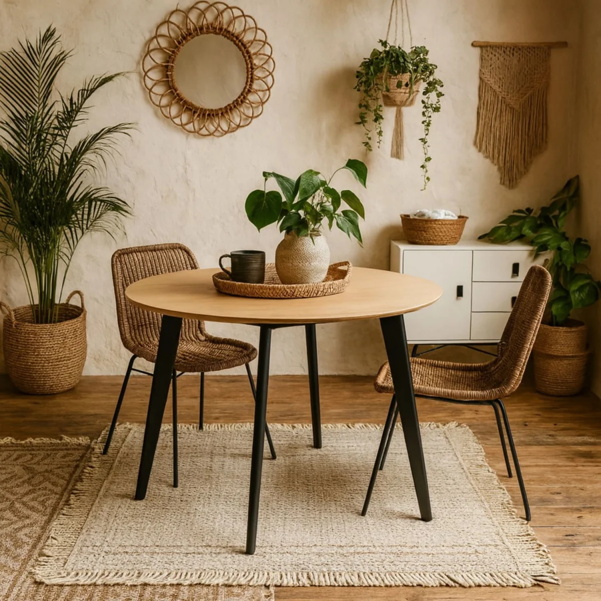 Saffron Round Dining Table Veneer Top with Matt Hairpin Base - Neutral – image 4