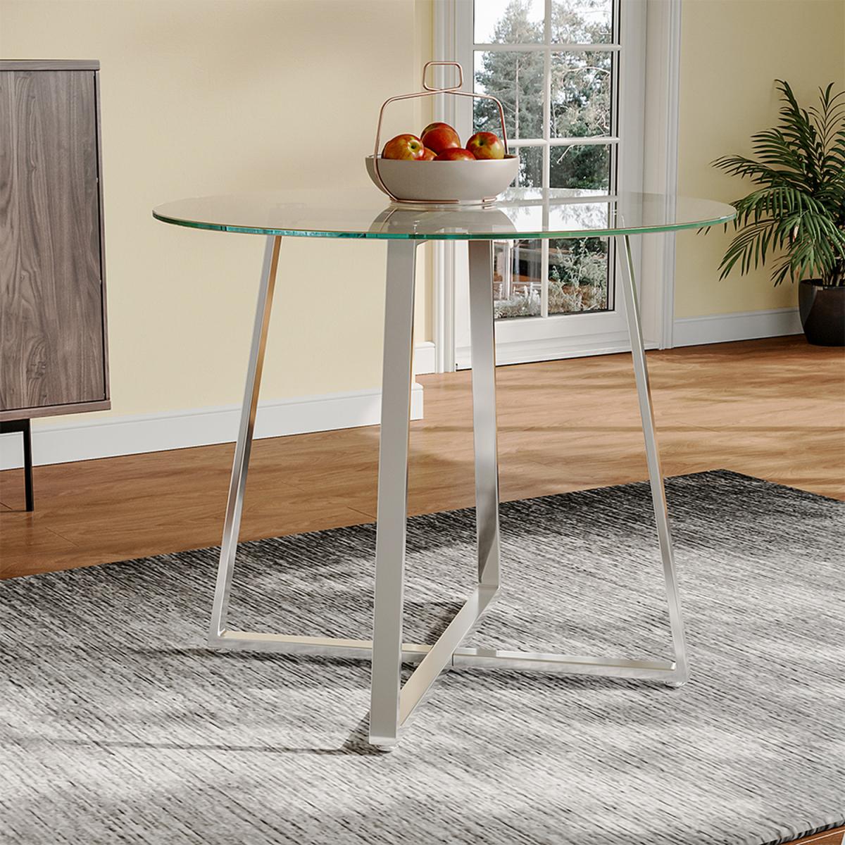 Tempered Glass Round Coffee Tea Dining Table - Silvery – image 2