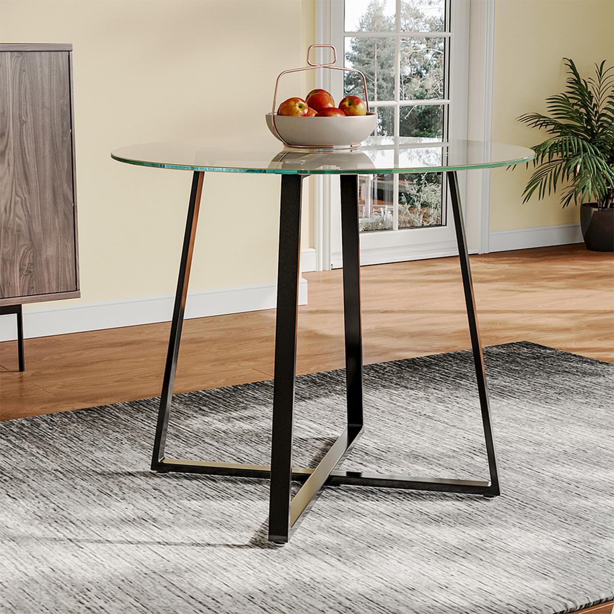 Tempered Glass Round Coffee Tea Dining Table - Silvery – image 8