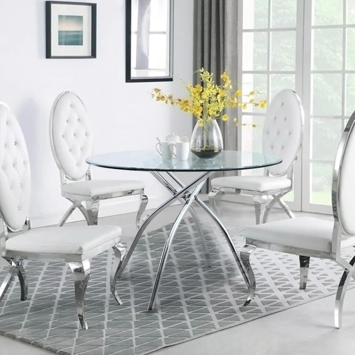 Round Clear Tempered Glass Coffee Dinner Table With Chrome Legs - Silver – image 3