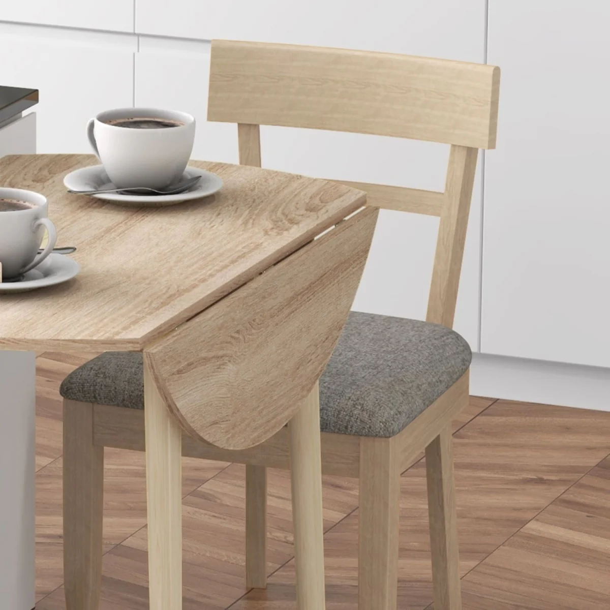 Levadifi Solid Wood Natural Round Folding Dining Table Seating 4 with Tapered Legs – image 2