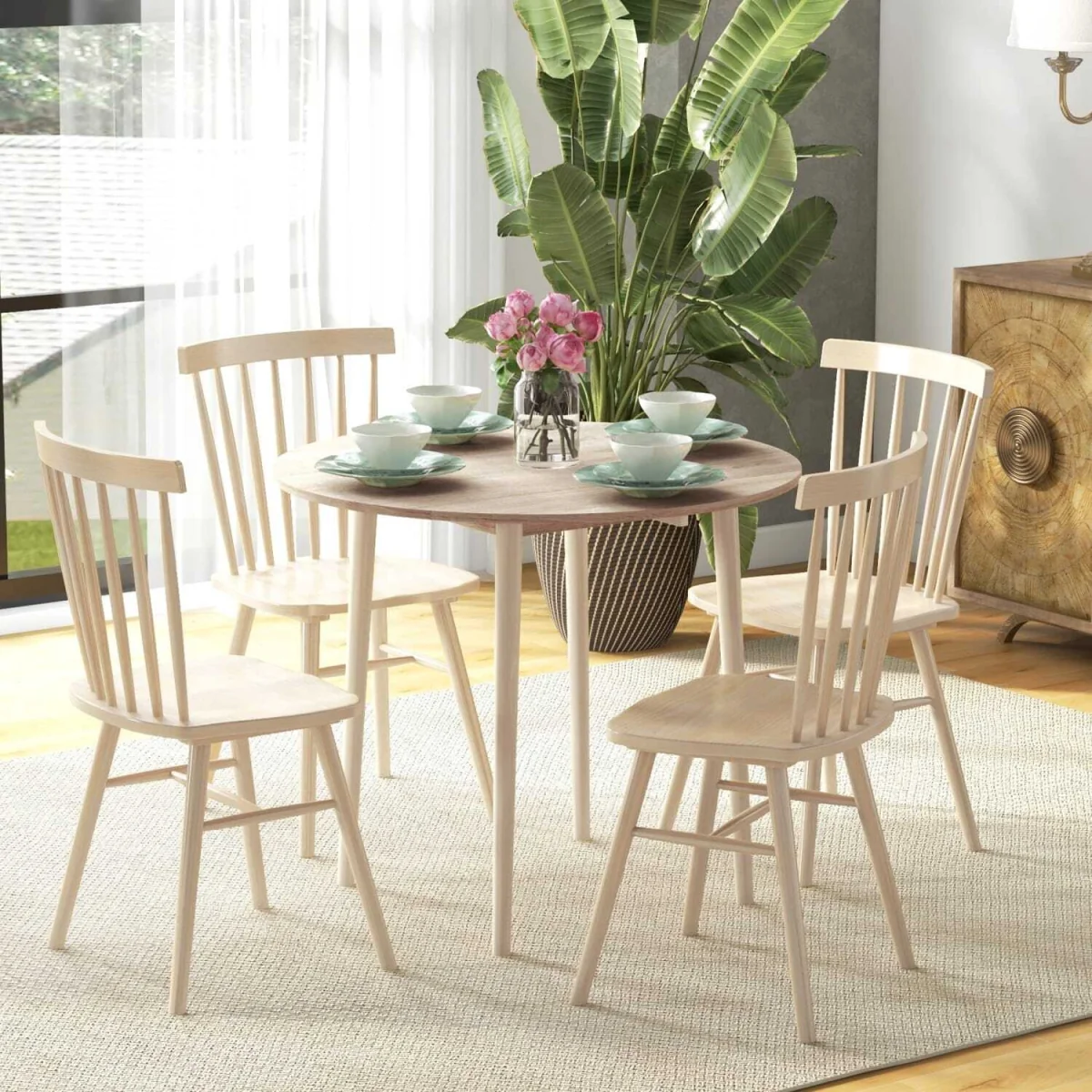 Levadifi Solid Wood Natural Round Folding Dining Table Seating 4 with Tapered Legs – image 4