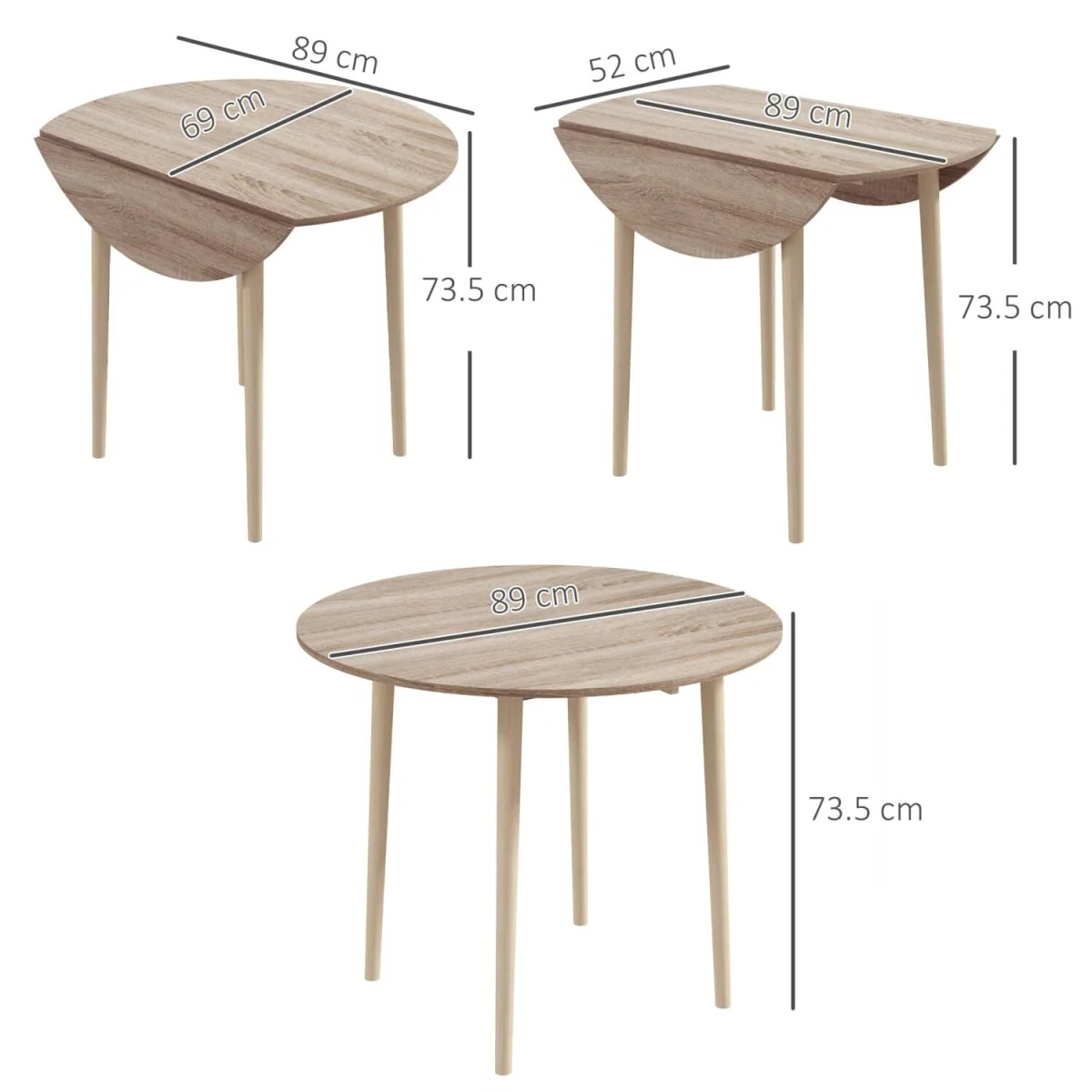 Levadifi Solid Wood Natural Round Folding Dining Table Seating 4 with Tapered Legs – image 5