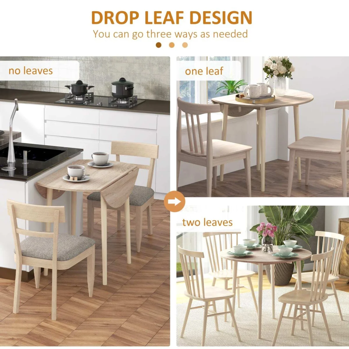 Levadifi Solid Wood Natural Round Folding Dining Table Seating 4 with Tapered Legs – image 6