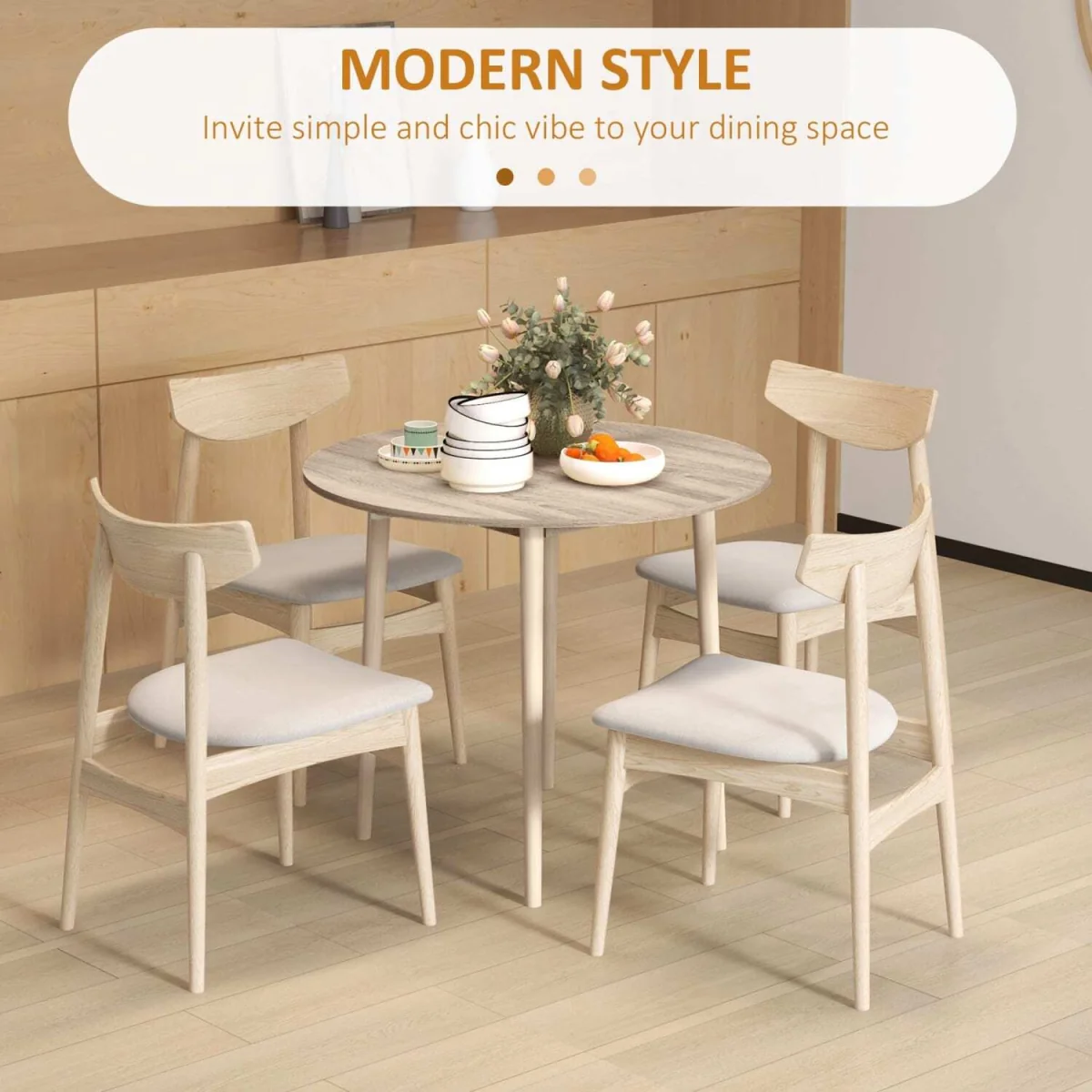 Levadifi Solid Wood Natural Round Folding Dining Table Seating 4 with Tapered Legs – image 7