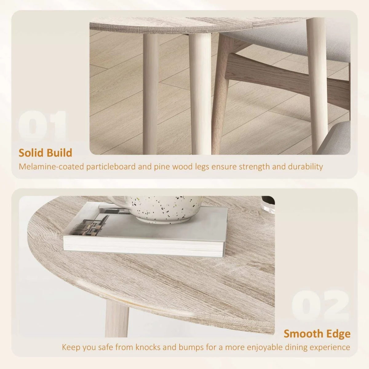 Levadifi Solid Wood Natural Round Folding Dining Table Seating 4 with Tapered Legs – image 8