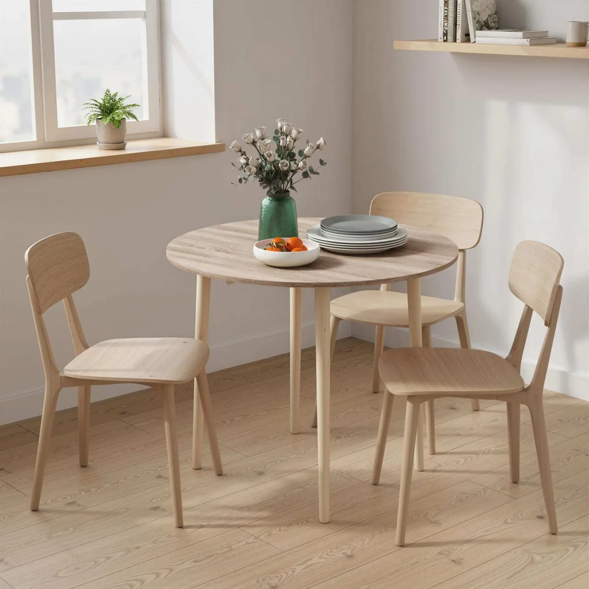 Levadifi Solid Wood Natural Round Folding Dining Table Seating 4 with Tapered Legs – image 9