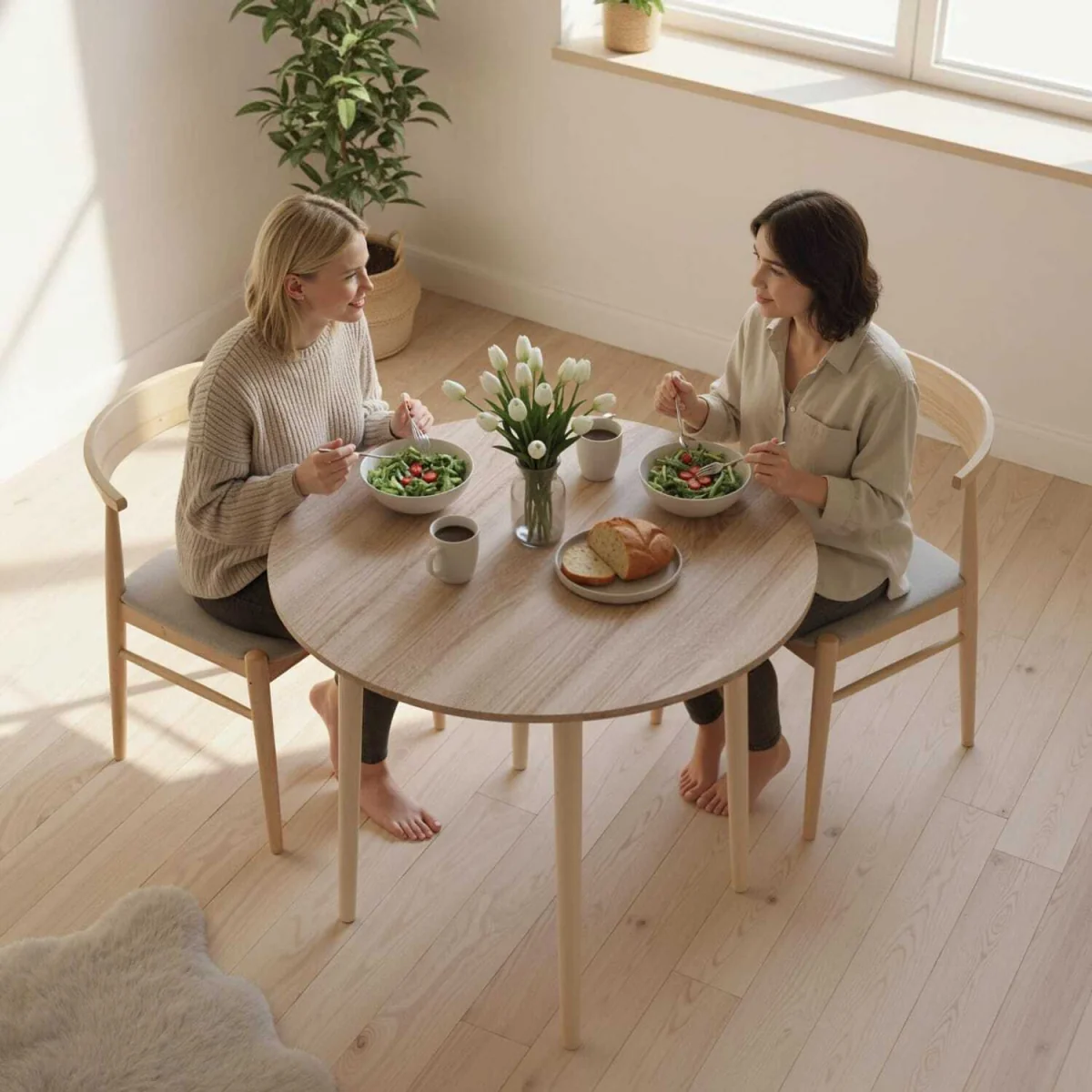 Levadifi Solid Wood Natural Round Folding Dining Table Seating 4 with Tapered Legs – image 10