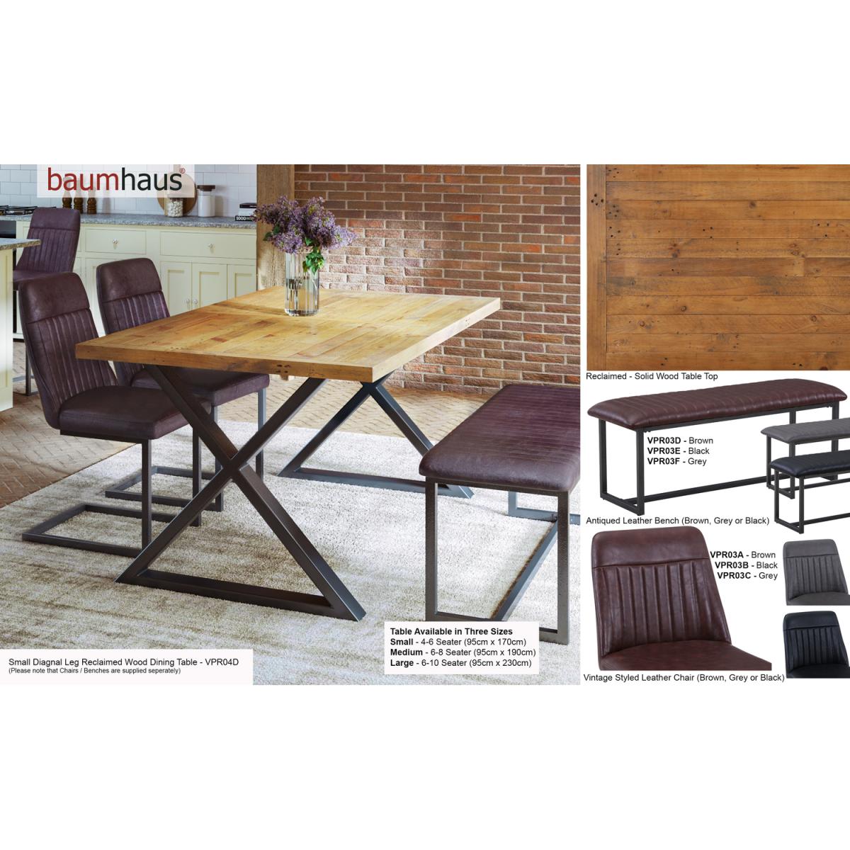 Urban Elegance - Reclaimed SMALL (Diagonal Leg  95cm x 170cm top) 4-6 seater - Rustic Brown – image 2