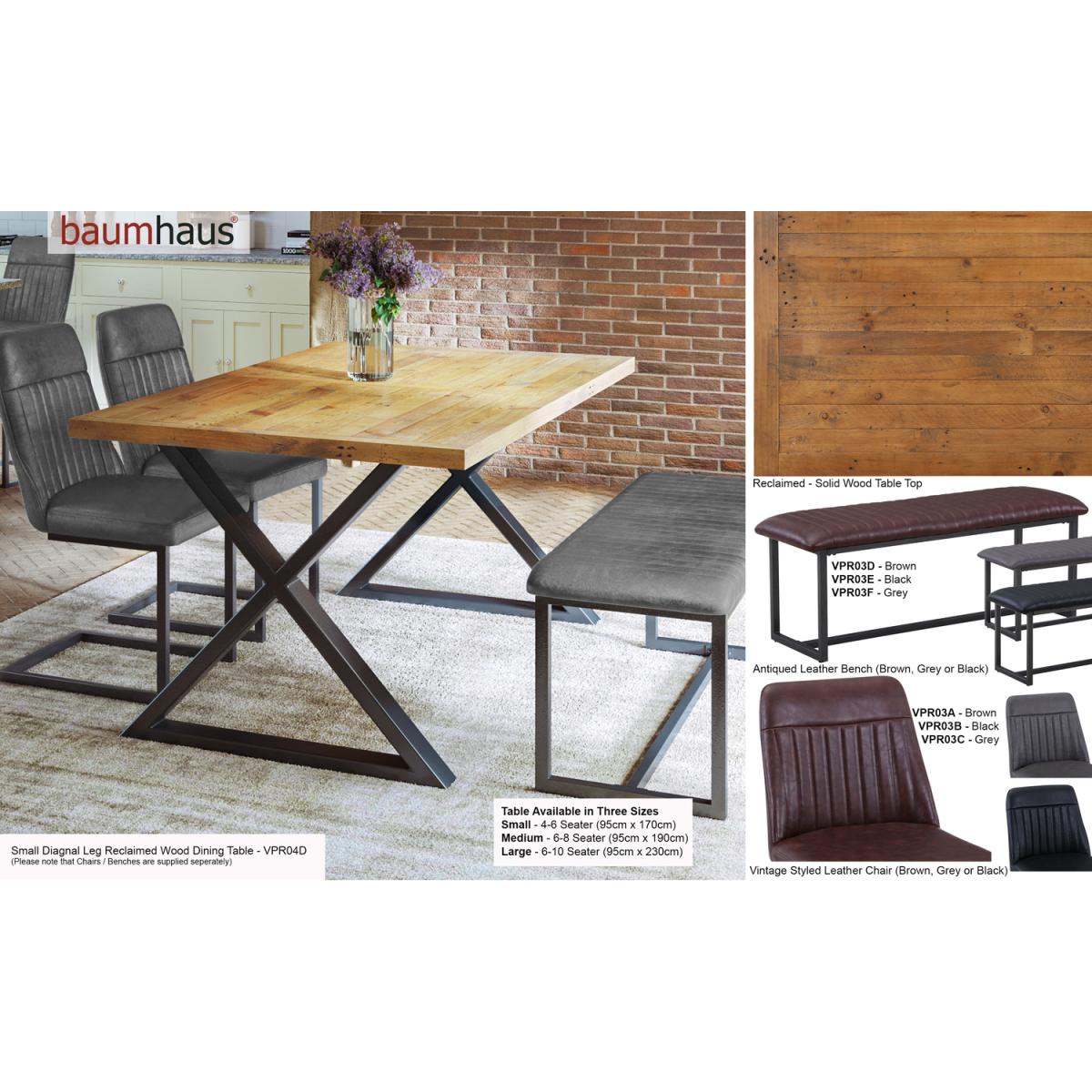 Urban Elegance - Reclaimed SMALL (Diagonal Leg  95cm x 170cm top) 4-6 seater - Rustic Brown – image 3