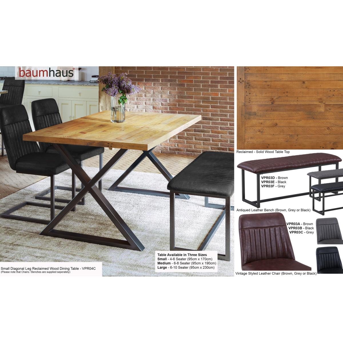 Urban Elegance - Reclaimed SMALL (Diagonal Leg  95cm x 170cm top) 4-6 seater - Rustic Brown – image 4