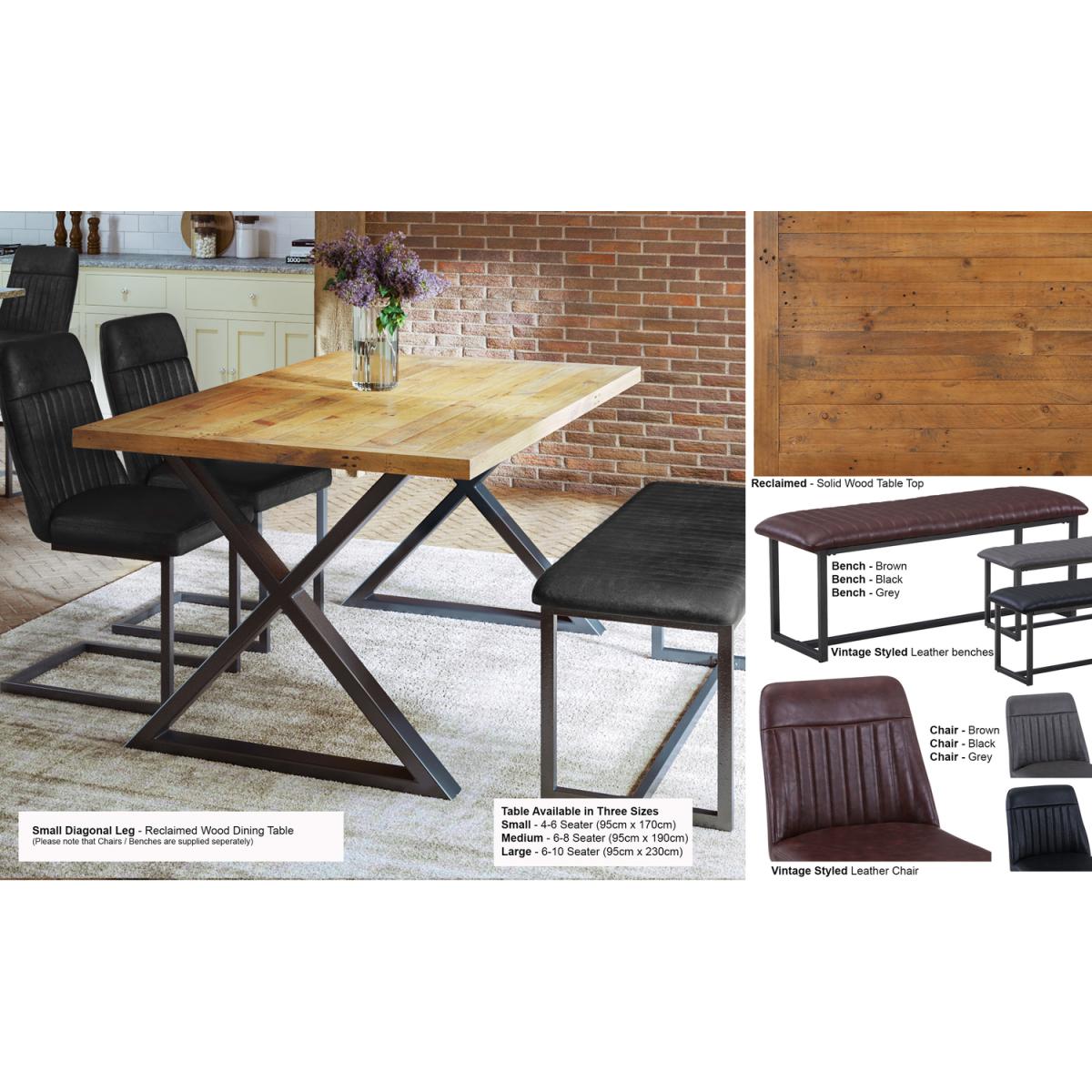 Urban Elegance - Reclaimed SMALL (Diagonal Leg  95cm x 170cm top) 4-6 seater - Rustic Brown – image 6