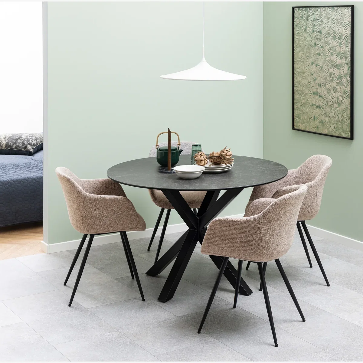 Heaven Round Dining Table with Ceramic Black Top - Black – image 1