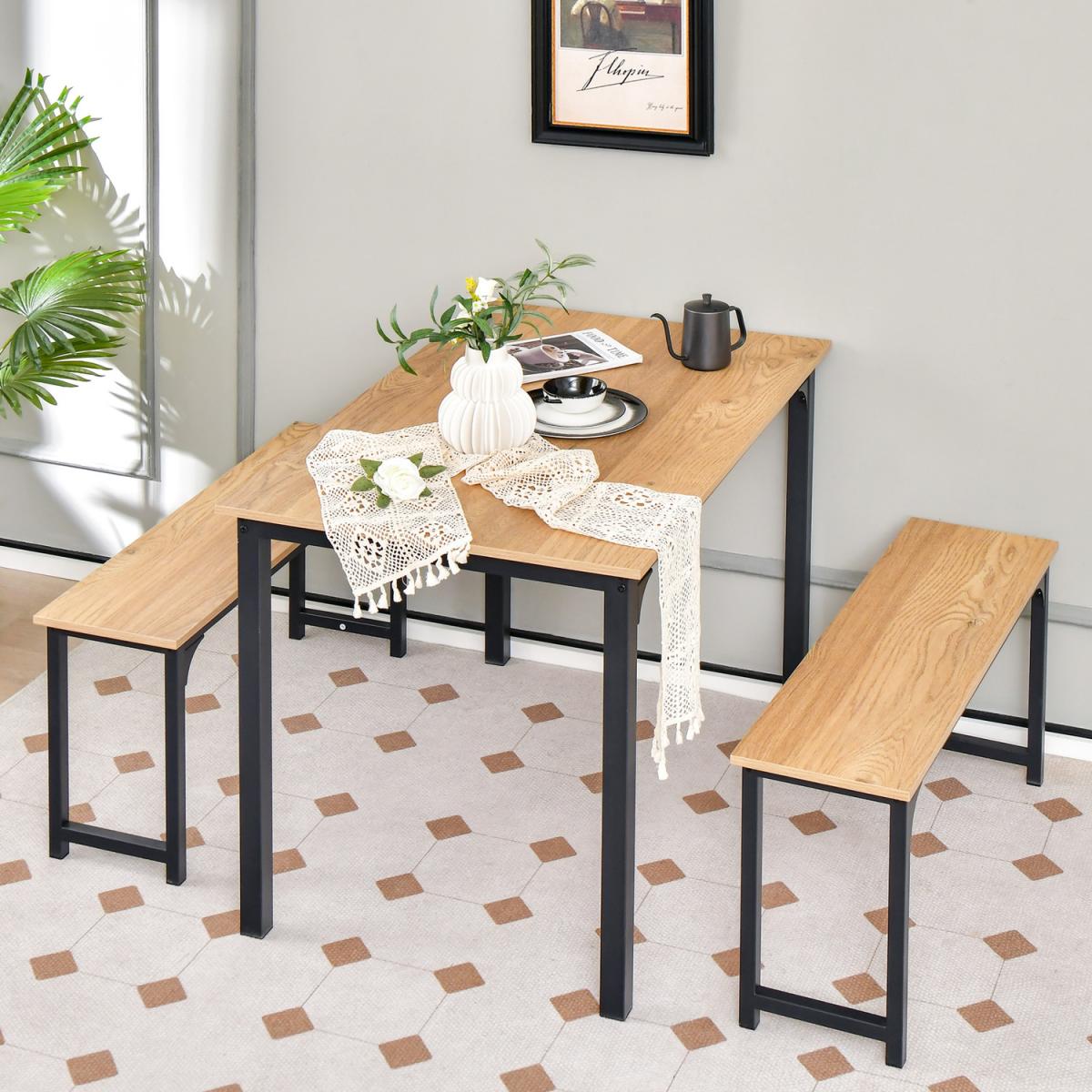 Costway 3PCS Dining Table Set Industrial Breakfast Table Set - Brown – image 2