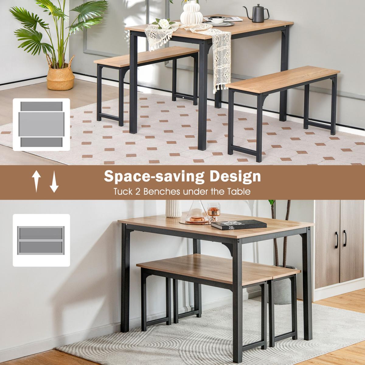 Costway 3PCS Dining Table Set Industrial Breakfast Table Set - Brown – image 3