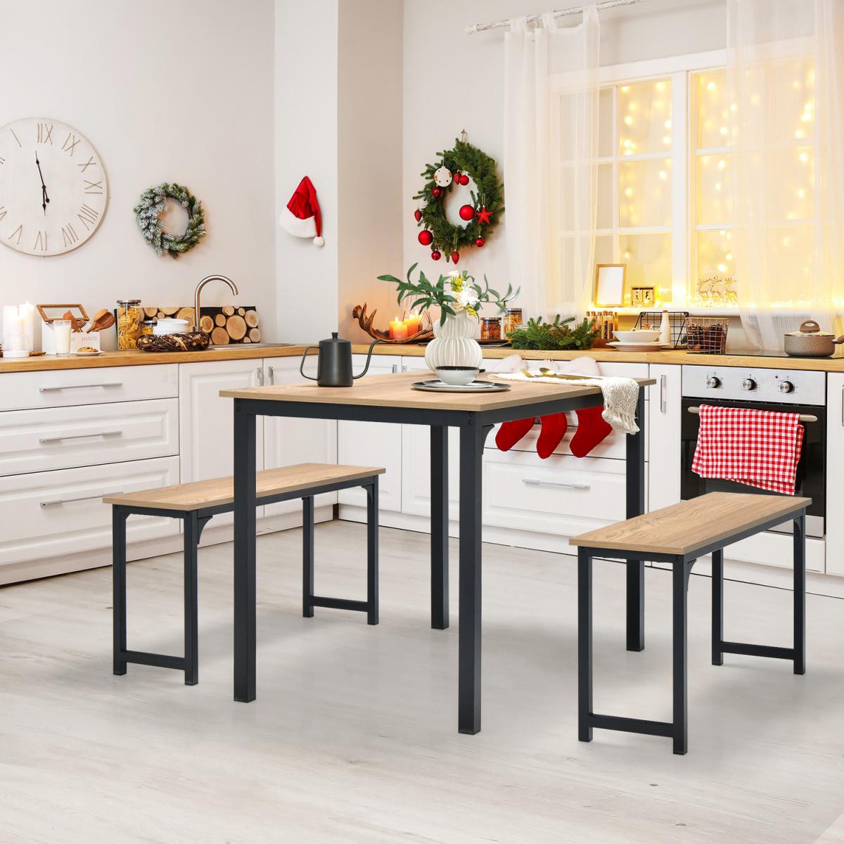 Costway 3PCS Dining Table Set Industrial Breakfast Table Set - Brown – image 6
