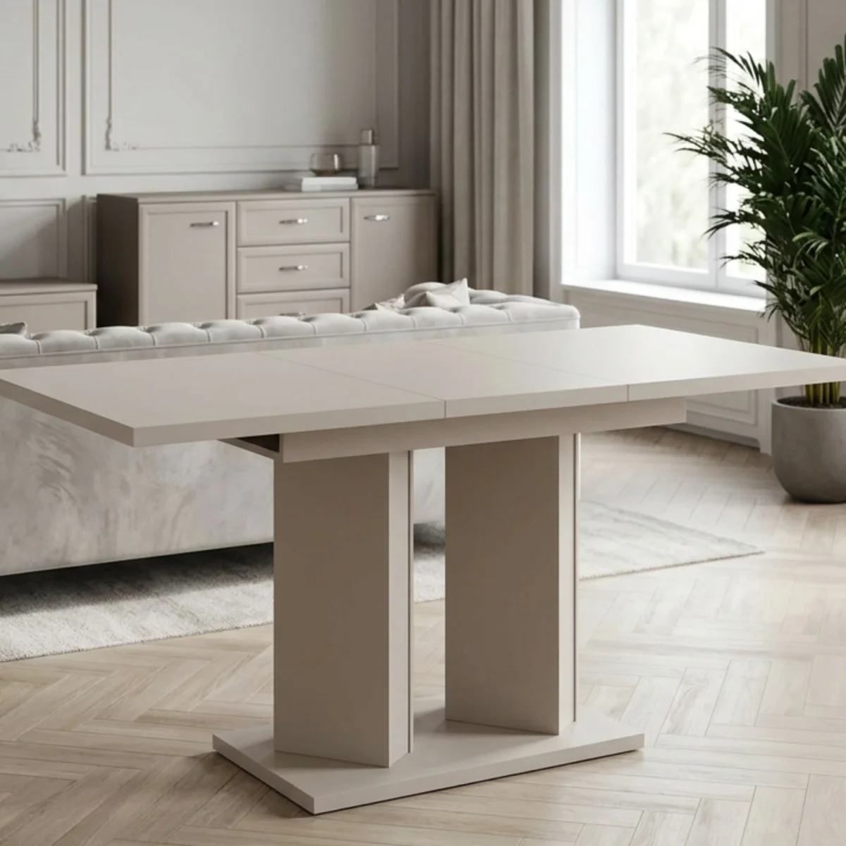 Extendable Dining Table 120 to 160 Cm, Kitchen Table, Matt Cashmere Finish - Off White – image 12