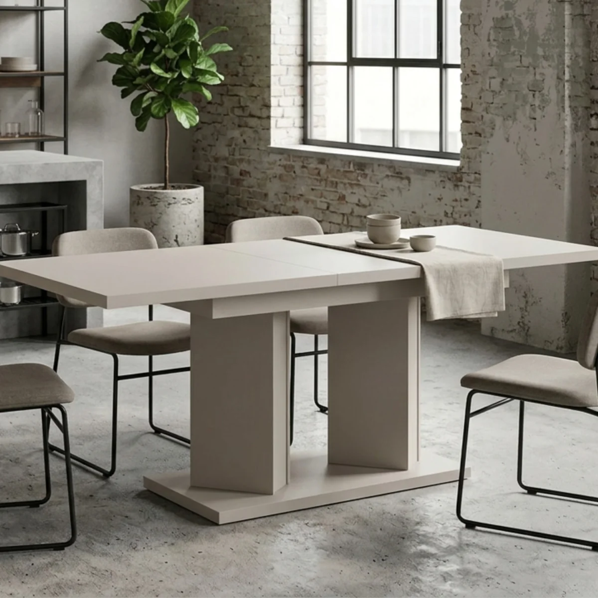 Extendable Dining Table 120 to 160 Cm, Kitchen Table, Matt Cashmere Finish - Off White – image 13