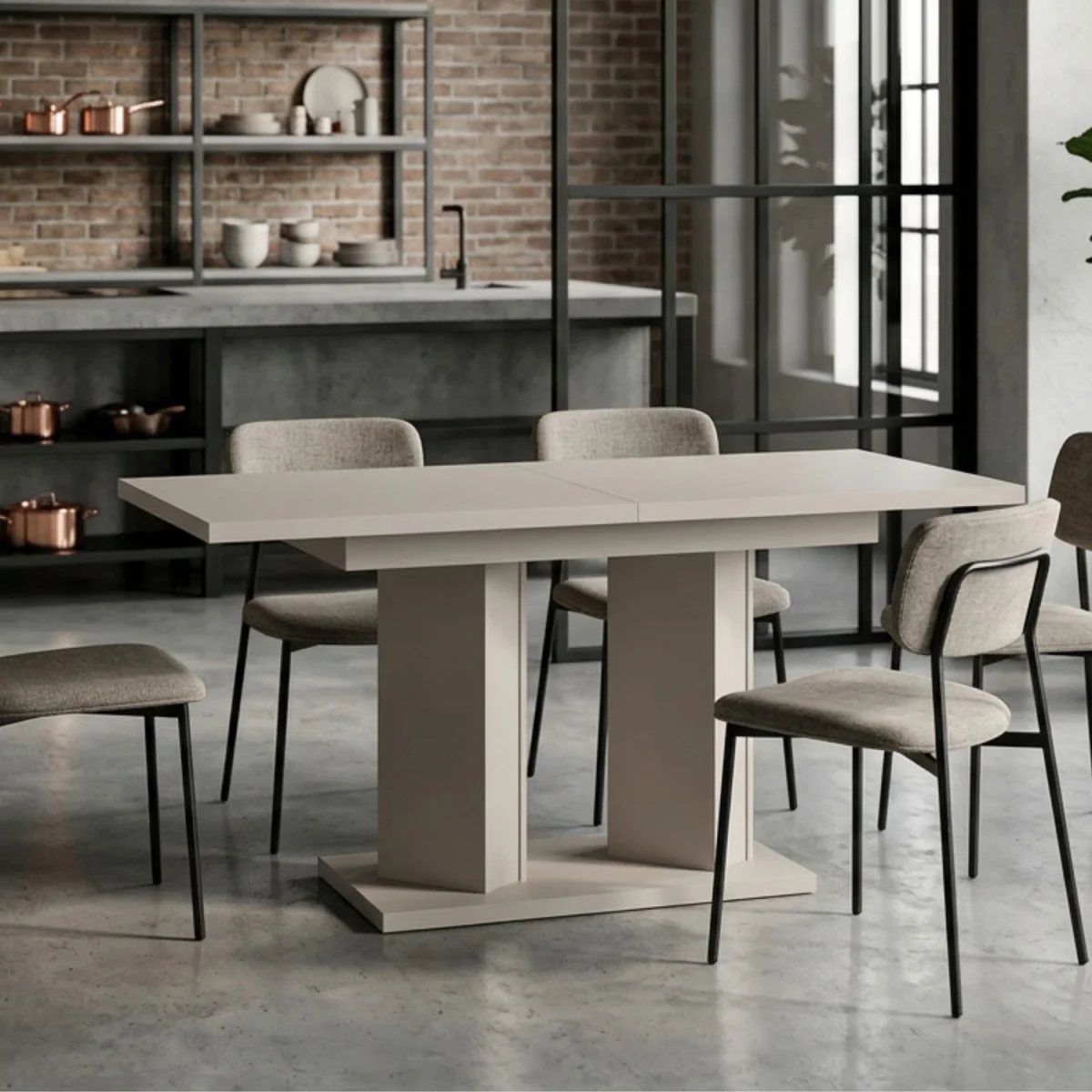 Extendable Dining Table 120 to 160 Cm, Kitchen Table, Matt Cashmere Finish - Off White – image 14