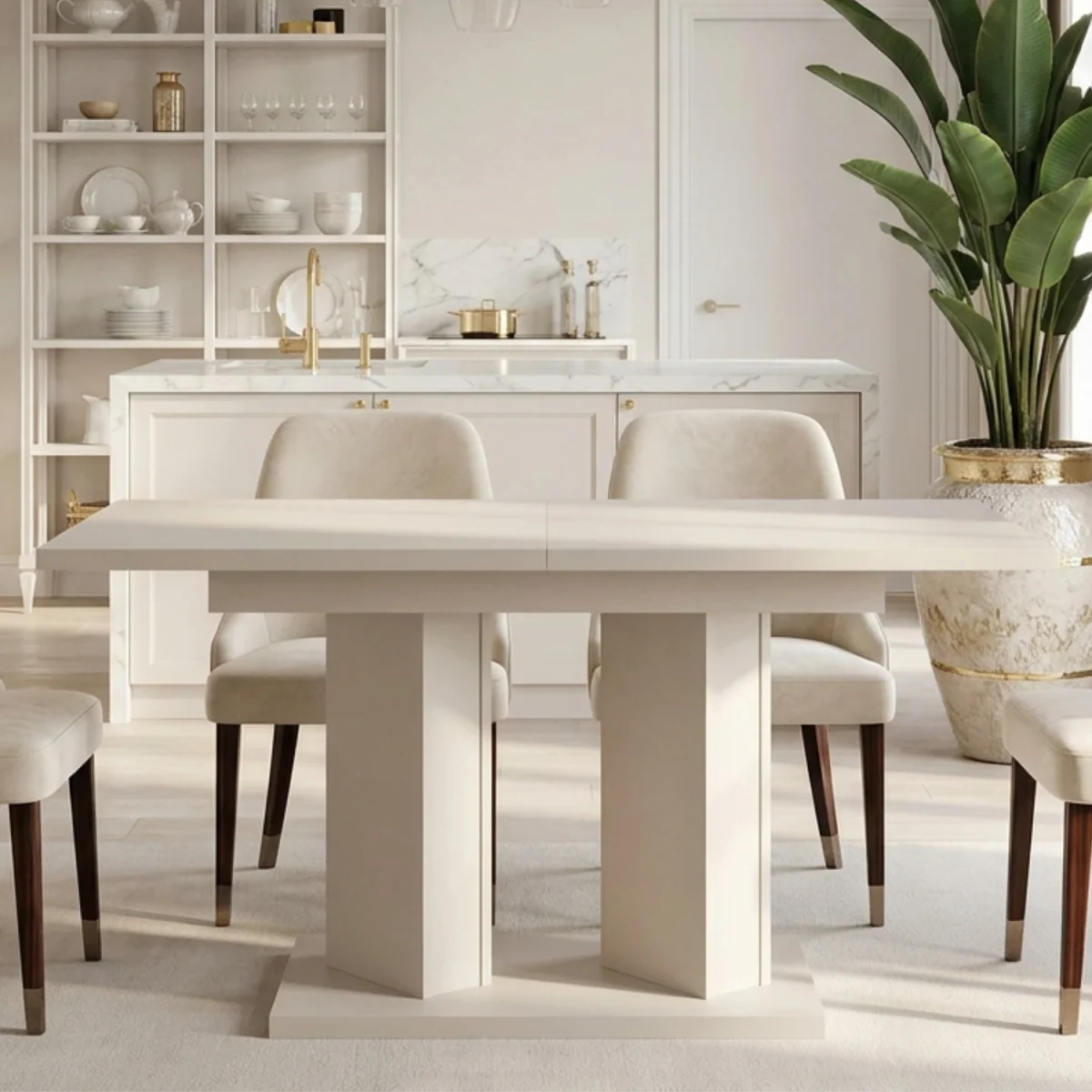 Extendable Dining Table 120 to 160 Cm, Kitchen Table, Matt Cashmere Finish - Off White – image 15