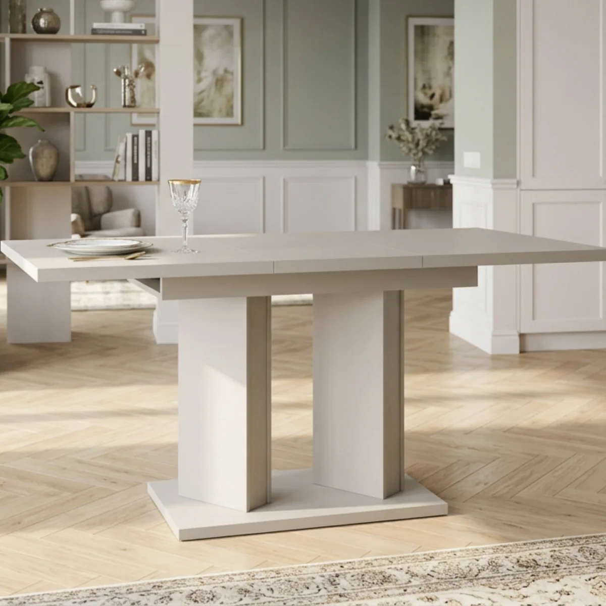 Extendable Dining Table 120 to 160 Cm, Kitchen Table, Matt Cashmere Finish - Off White – image 3