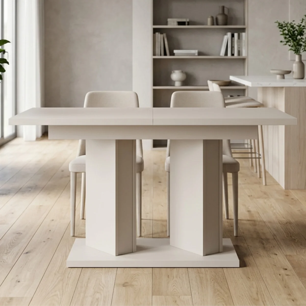 Extendable Dining Table 120 to 160 Cm, Kitchen Table, Matt Cashmere Finish - Off White – image 4