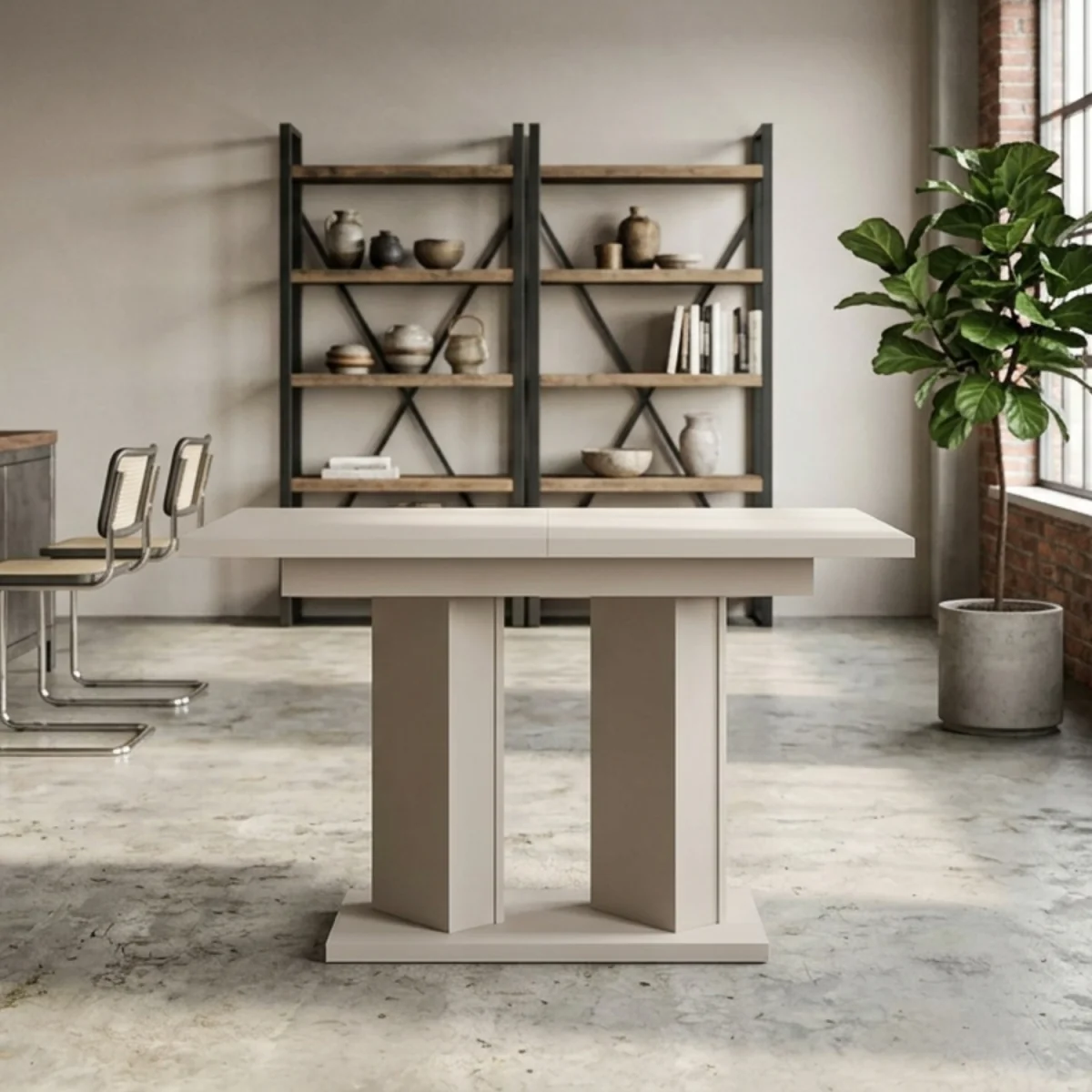 Extendable Dining Table 120 to 160 Cm, Kitchen Table, Matt Cashmere Finish - Off White – image 5