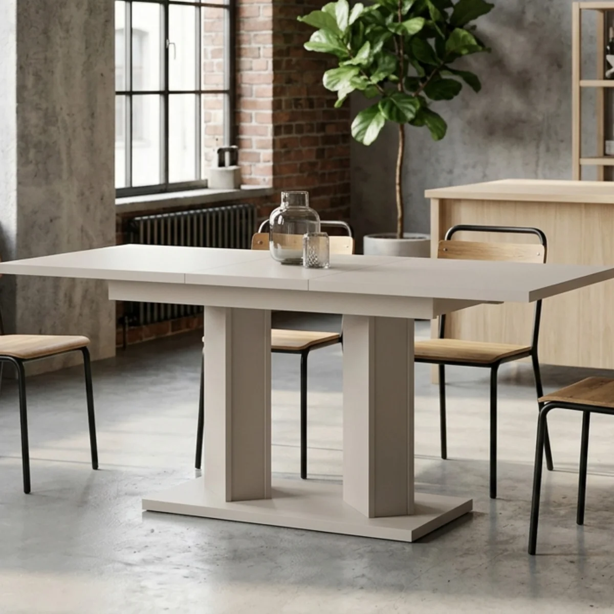Extendable Dining Table 120 to 160 Cm, Kitchen Table, Matt Cashmere Finish - Off White – image 6
