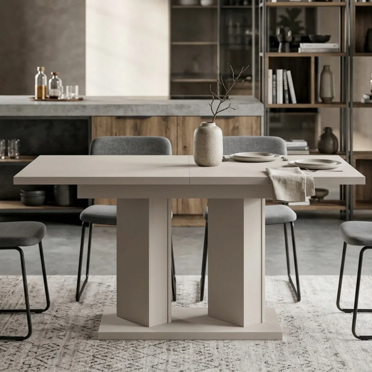 Extendable Dining Table 120 to 160 Cm, Kitchen Table, Matt Cashmere Finish - Off White – image 7