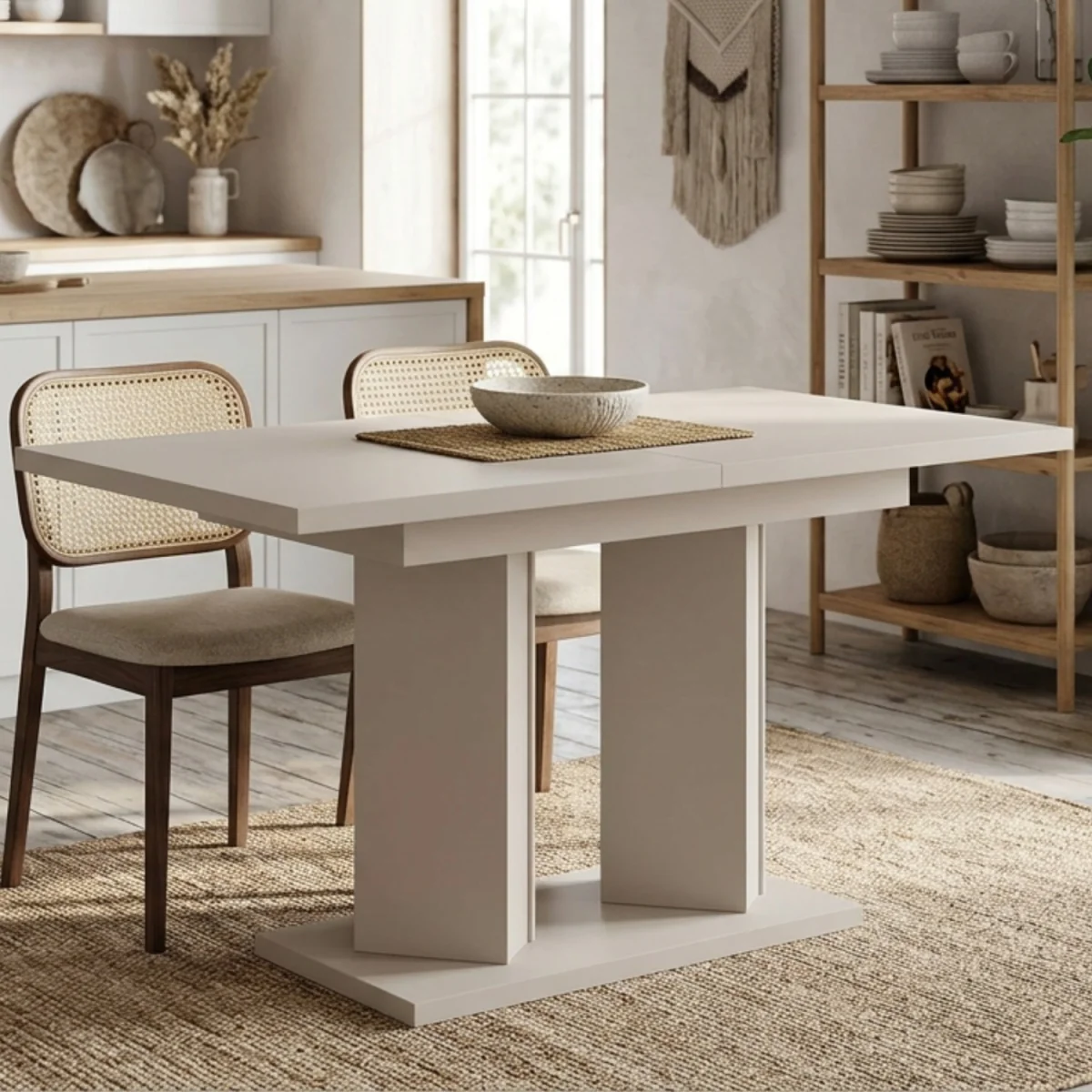 Extendable Dining Table 120 to 160 Cm, Kitchen Table, Matt Cashmere Finish - Off White – image 9