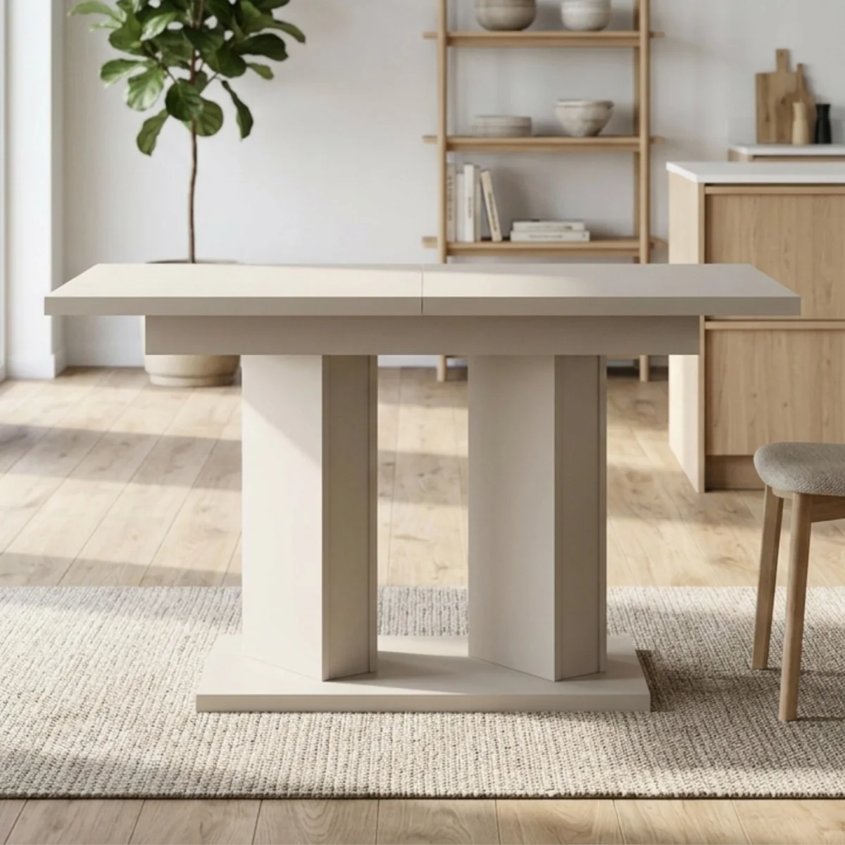 Extendable Dining Table 120 to 160 Cm, Kitchen Table, Matt Cashmere Finish - Off White – image 10