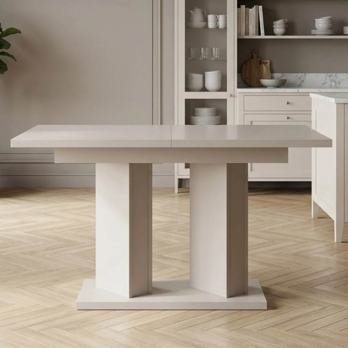Extendable Dining Table 120 to 160 Cm, Kitchen Table, Matt Cashmere Finish - Off White – image 1