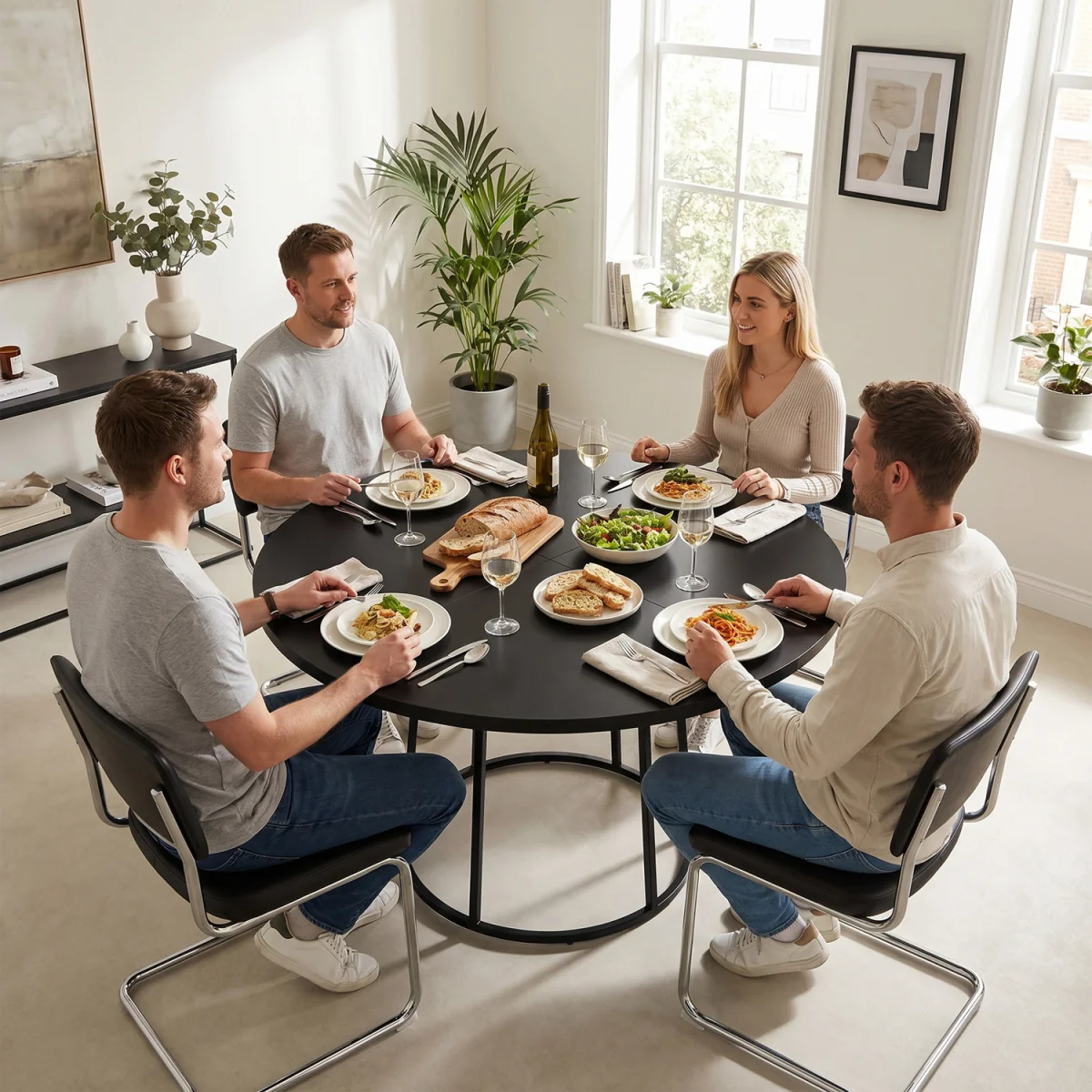 HOMCOM Round Dining Table for 4-6 Space Saving 120 cm Black - Black – image 2