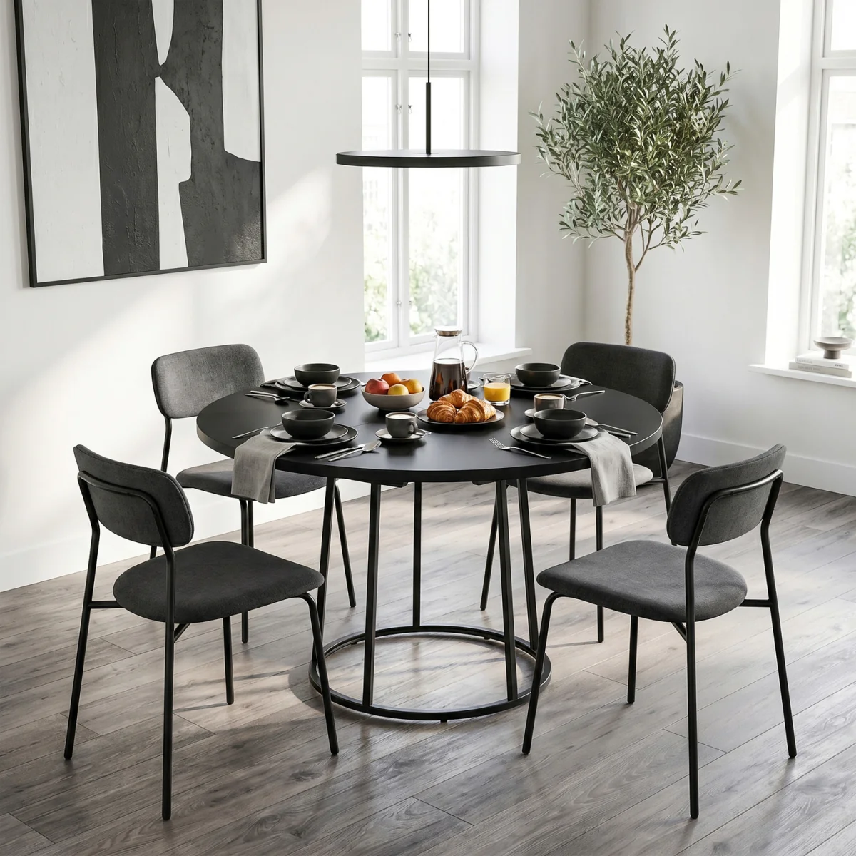 HOMCOM Round Dining Table for 4-6 Space Saving 120 cm Black - Black – image 3