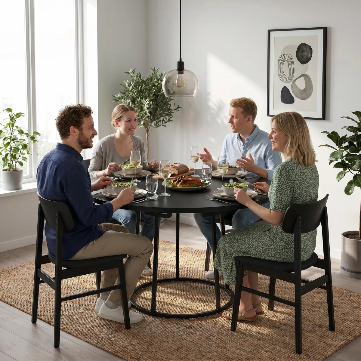 HOMCOM Round Dining Table for 4-6 Space Saving 120 cm Black - Black – image 4