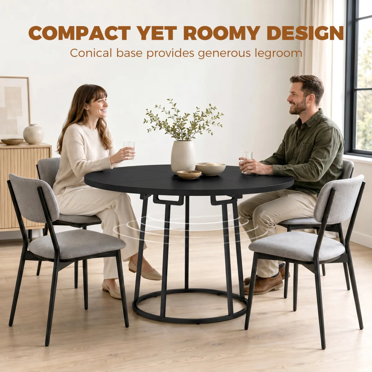 HOMCOM Round Dining Table for 4-6 Space Saving 120 cm Black - Black – image 5