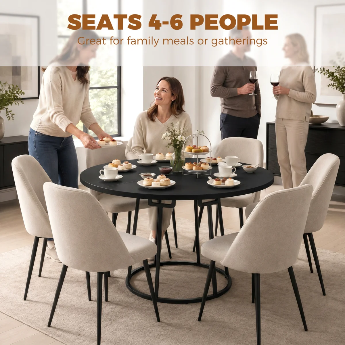 HOMCOM Round Dining Table for 4-6 Space Saving 120 cm Black - Black – image 6