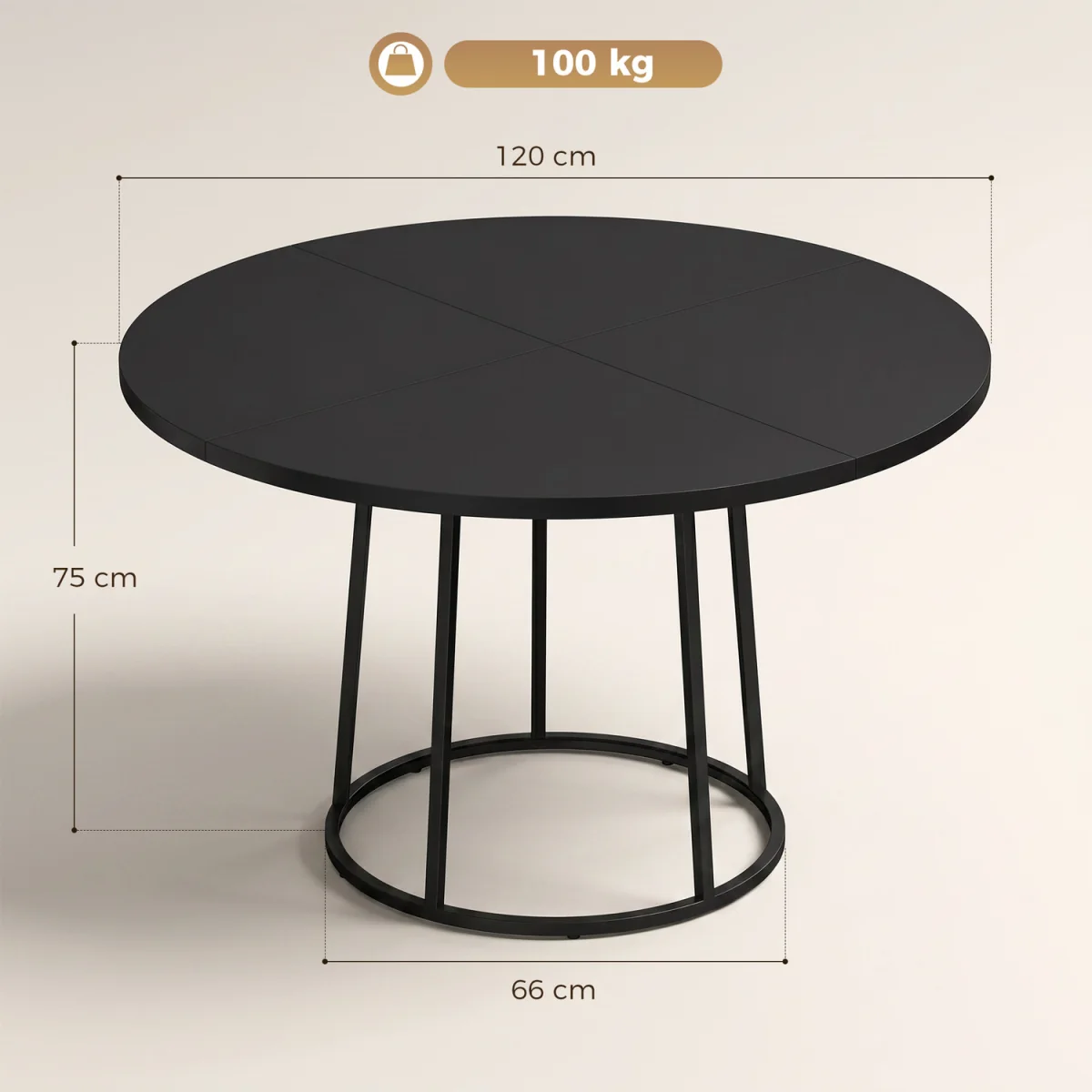 HOMCOM Round Dining Table for 4-6 Space Saving 120 cm Black - Black – image 7