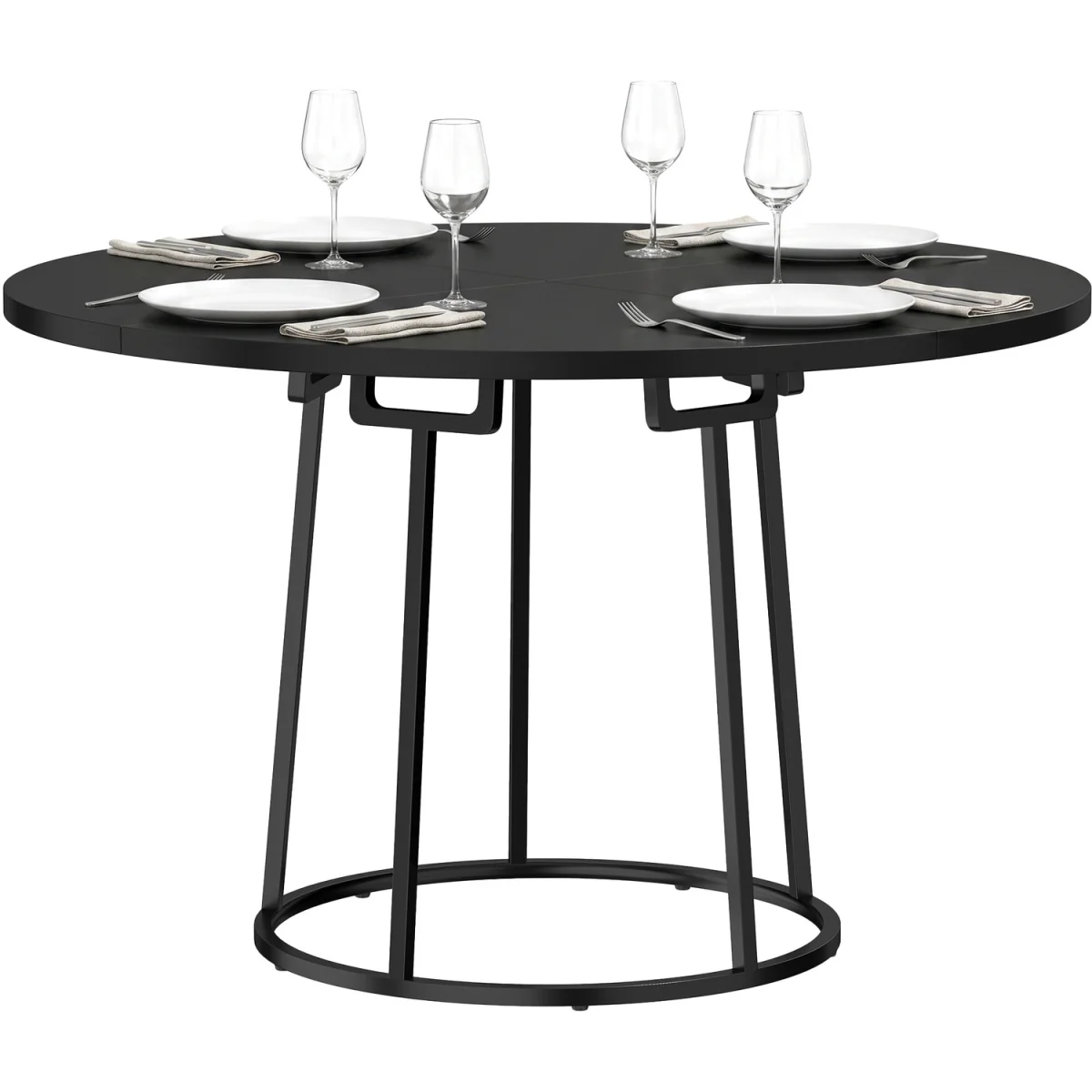 HOMCOM Round Dining Table for 4-6 Space Saving 120 cm Black - Black – image 8