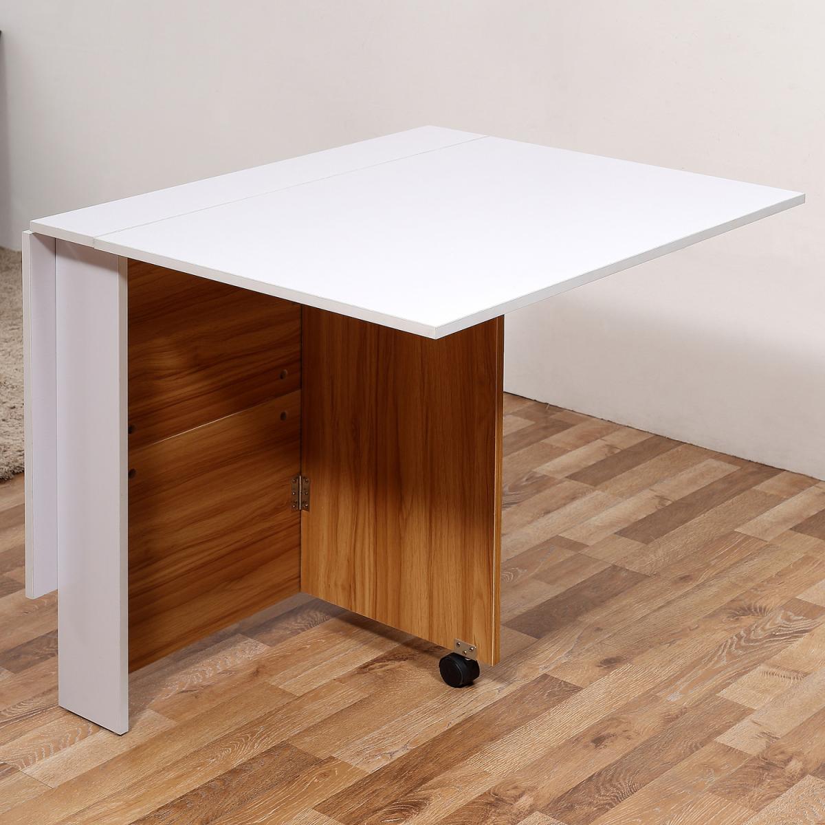 Folding Dining Table With Casters - Teak Colour, White – image 3