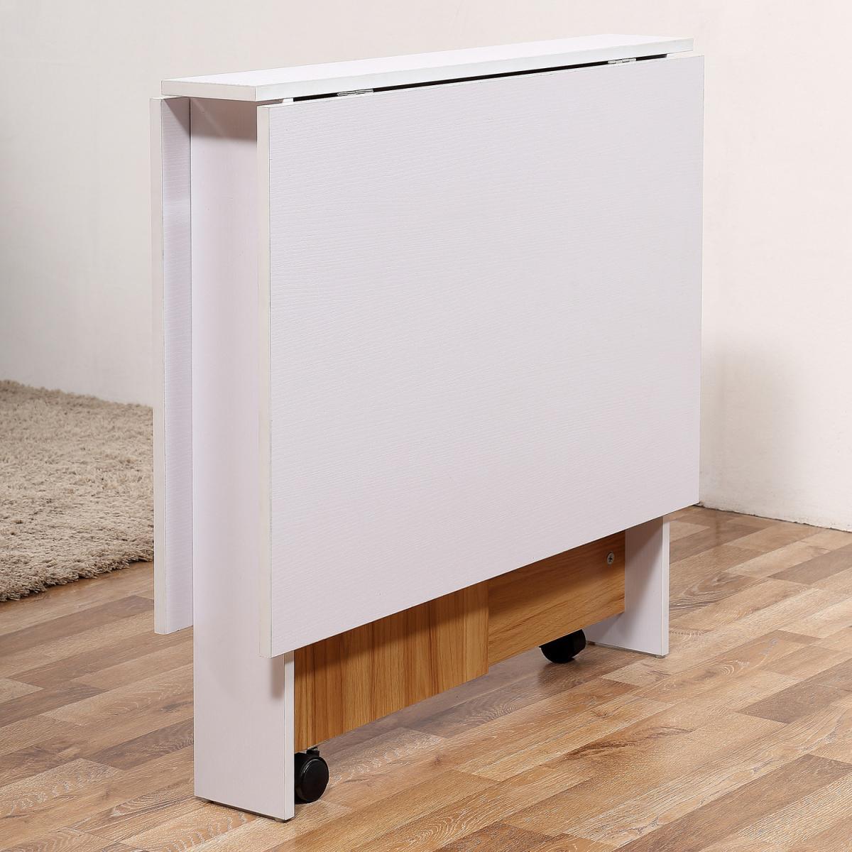 Folding Dining Table With Casters - Teak Colour, White – image 4