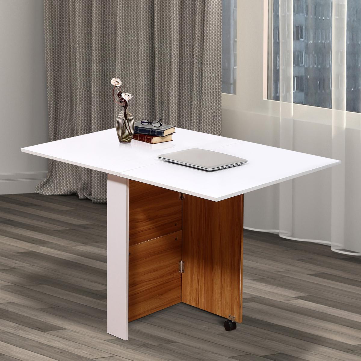 Folding Dining Table With Casters - Teak Colour, White – image 5