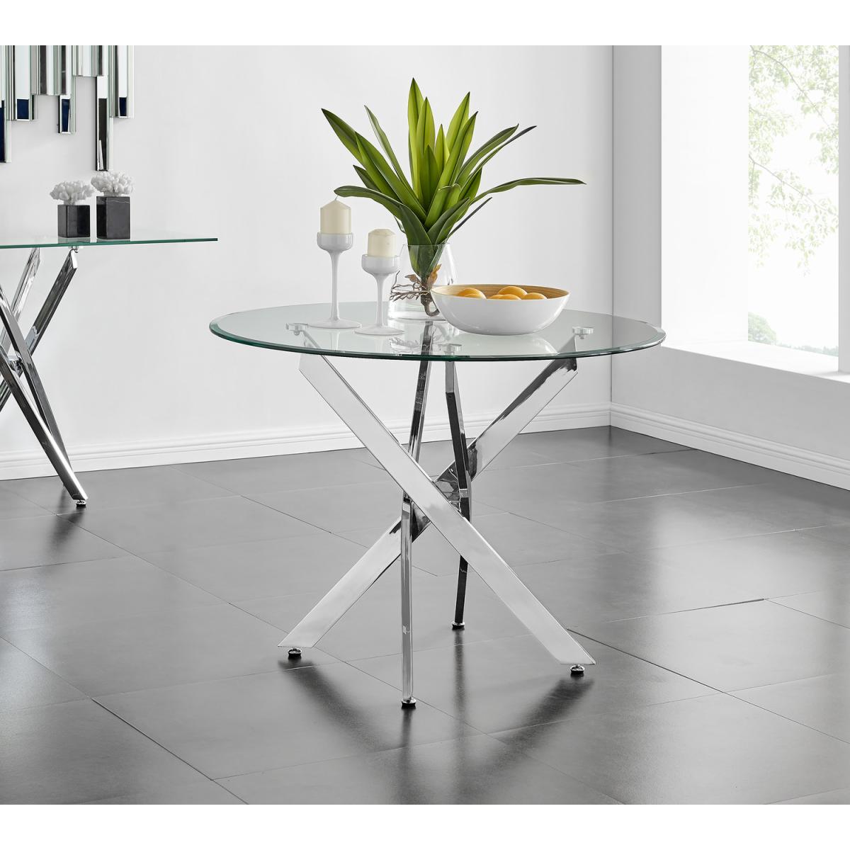 Novara Chrome Metal 100cm Round Glass Dining Table And 4 Isco Dining Chairs - Black – image 2