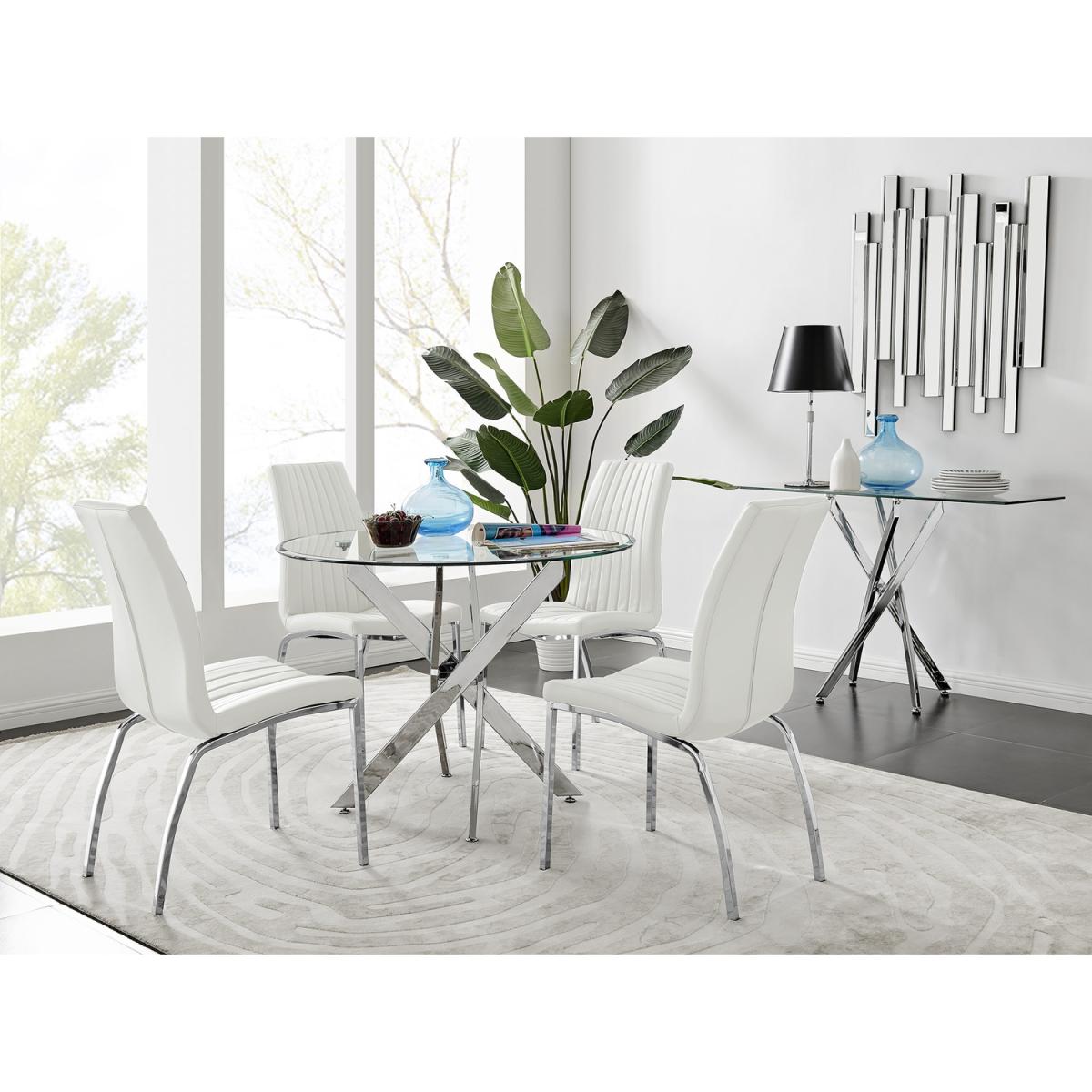 Novara Chrome Metal 100cm Round Glass Dining Table And 4 Isco Dining Chairs - Black – image 17