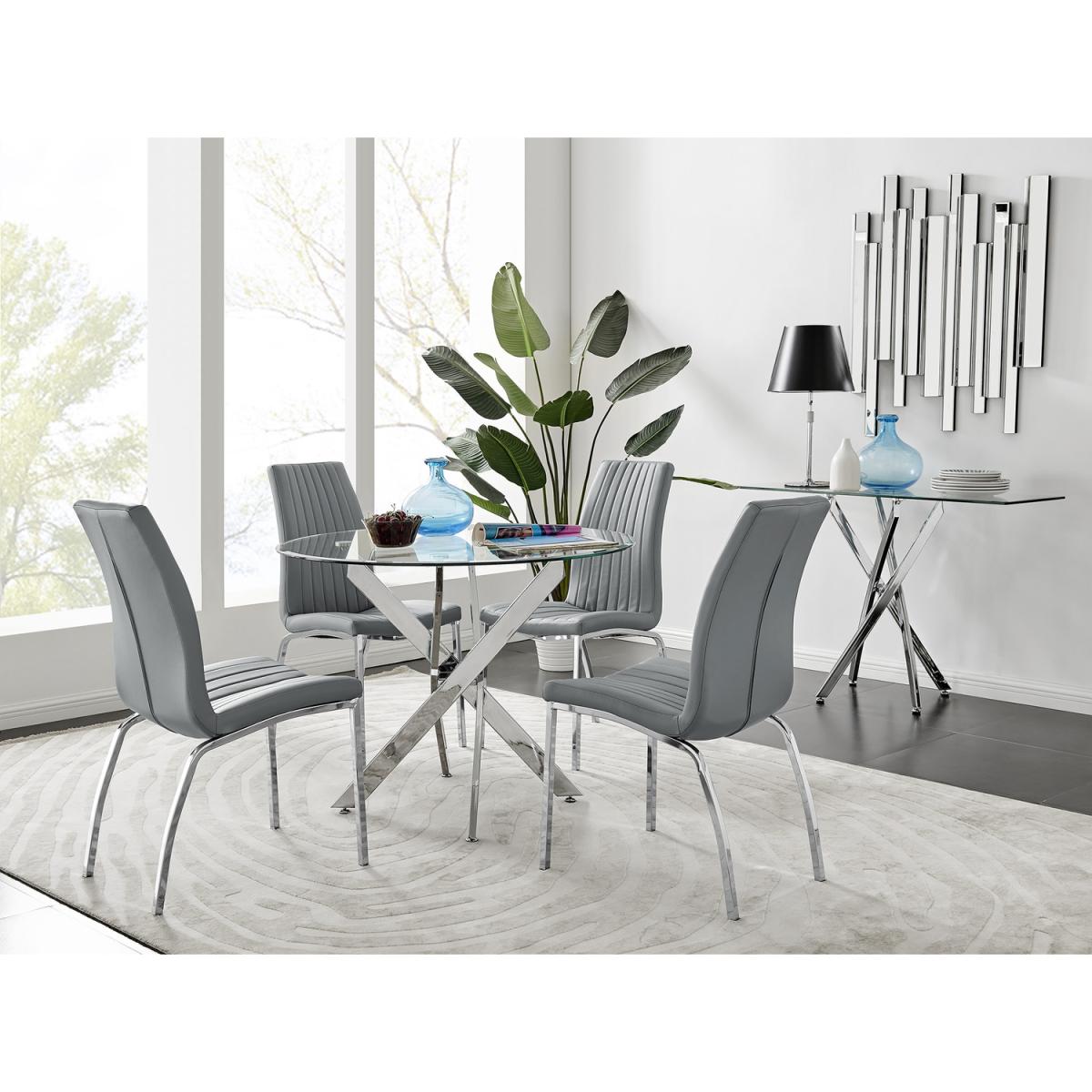 Novara Chrome Metal 100cm Round Glass Dining Table And 4 Isco Dining Chairs - Black – image 18