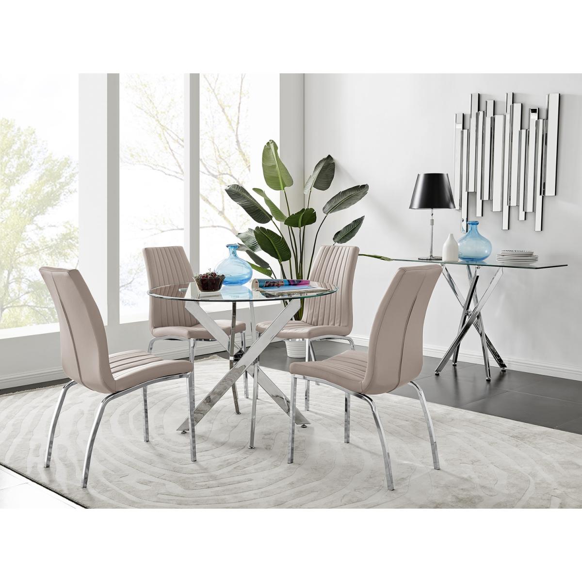 Novara Chrome Metal 100cm Round Glass Dining Table And 4 Isco Dining Chairs - Black – image 19